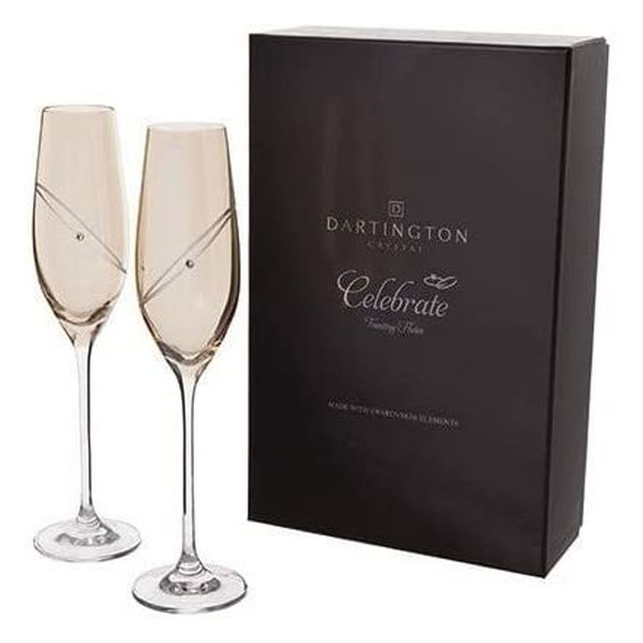 Dartington Crystal Pair of Gold Champagne Flutes