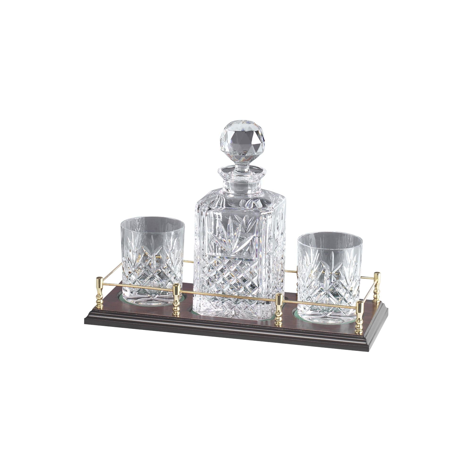 Bottle & Two Whisky Glass Set On Stand