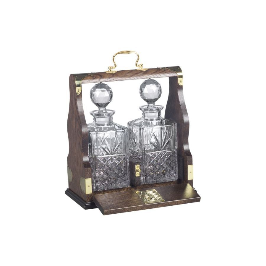 2-Piece Crystal Decanter & Oak Tantalus Set