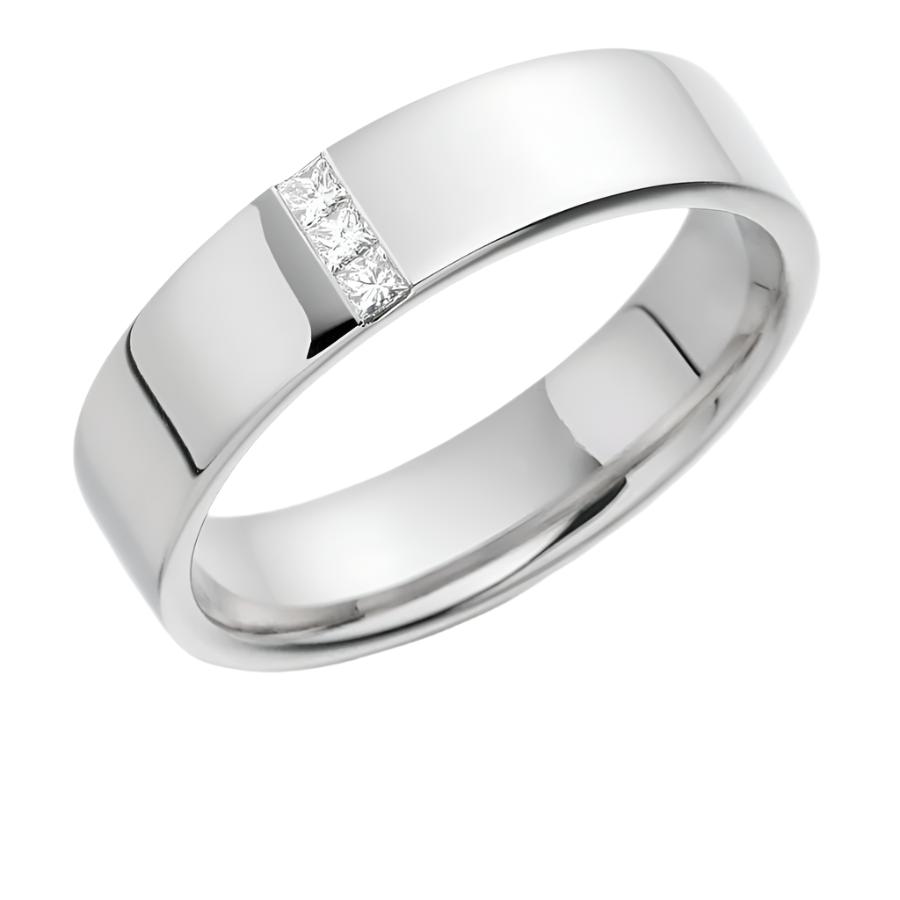 Brown & Newirth-18ct White Gold 6mm Diamond Set Flat Court Wedding Band-Dipples Jewellers
