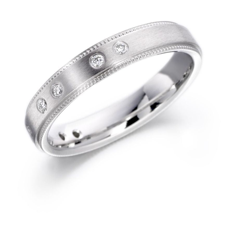 Brown & Newirth-18ct white gold matt & bead edge diamond band-Dipples Jewellers