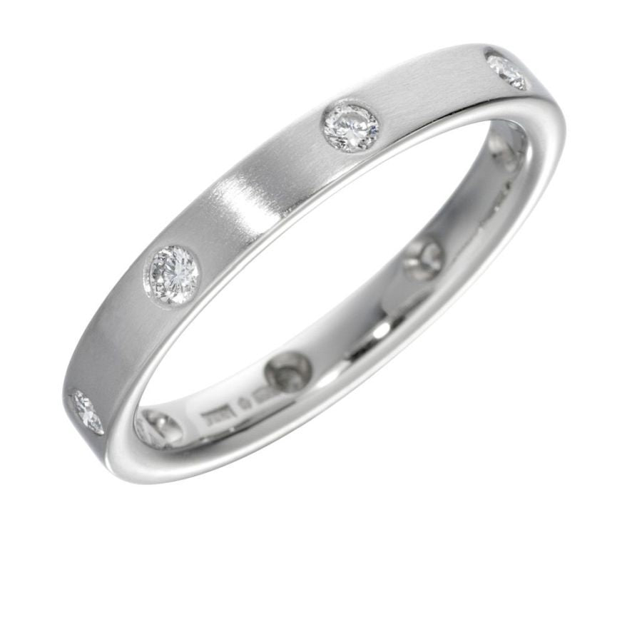Brown & Newirth-18ct White Gold Satin Finish Flat Court Diamond Set Band-Dipples Jewellers