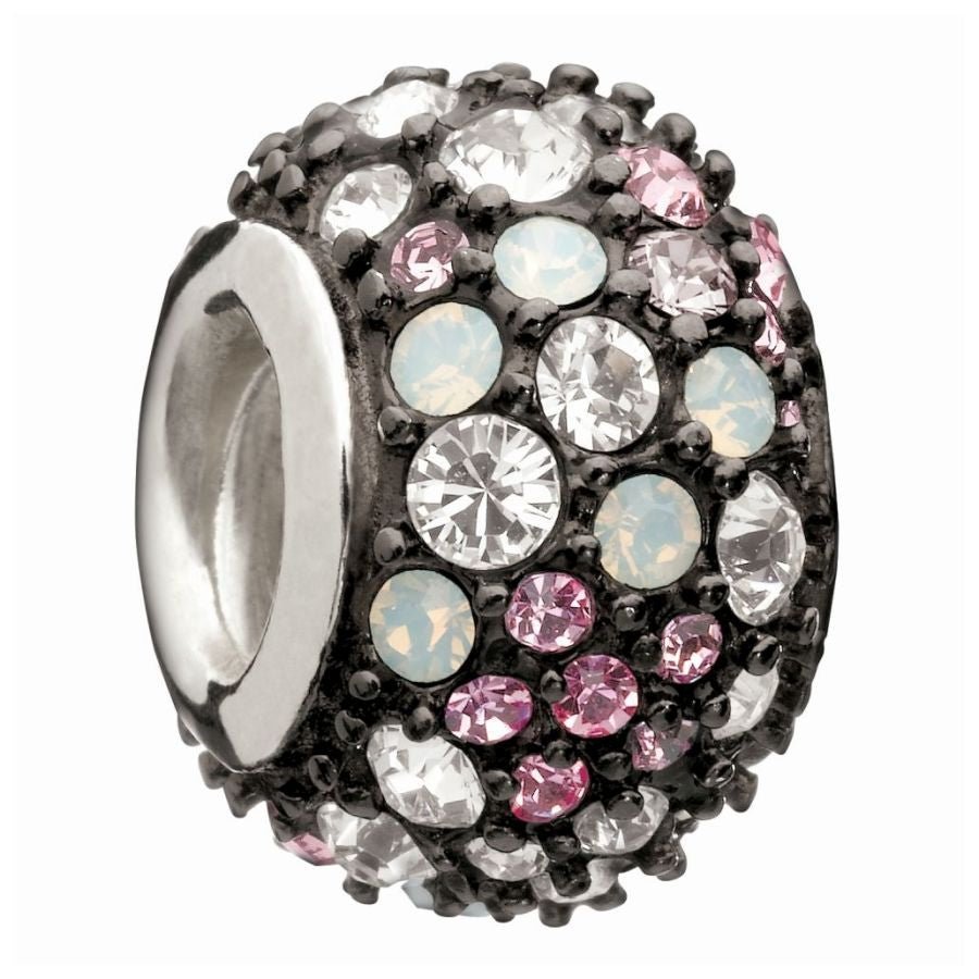 Chamilia-Silver Bead - pink & black jewelled kaleidoscope-Dipples Jewellers