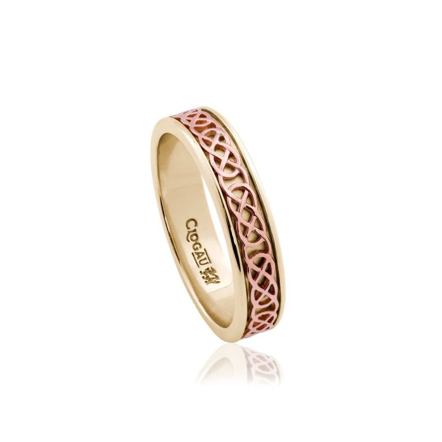 Clogau-9ct yellow and rose gold Annwyl Slim Band Ring-Dipples Jewellers