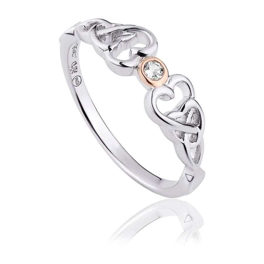 Clogau-Silver & 9ct Rose Gold Lovespoons Ring-Dipples Jewellers