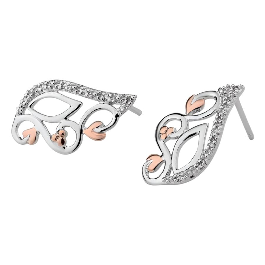 Clogau-Silver & 9ct Rose Gold Masque White Topaz Stud Earrings-Dipples Jewellers