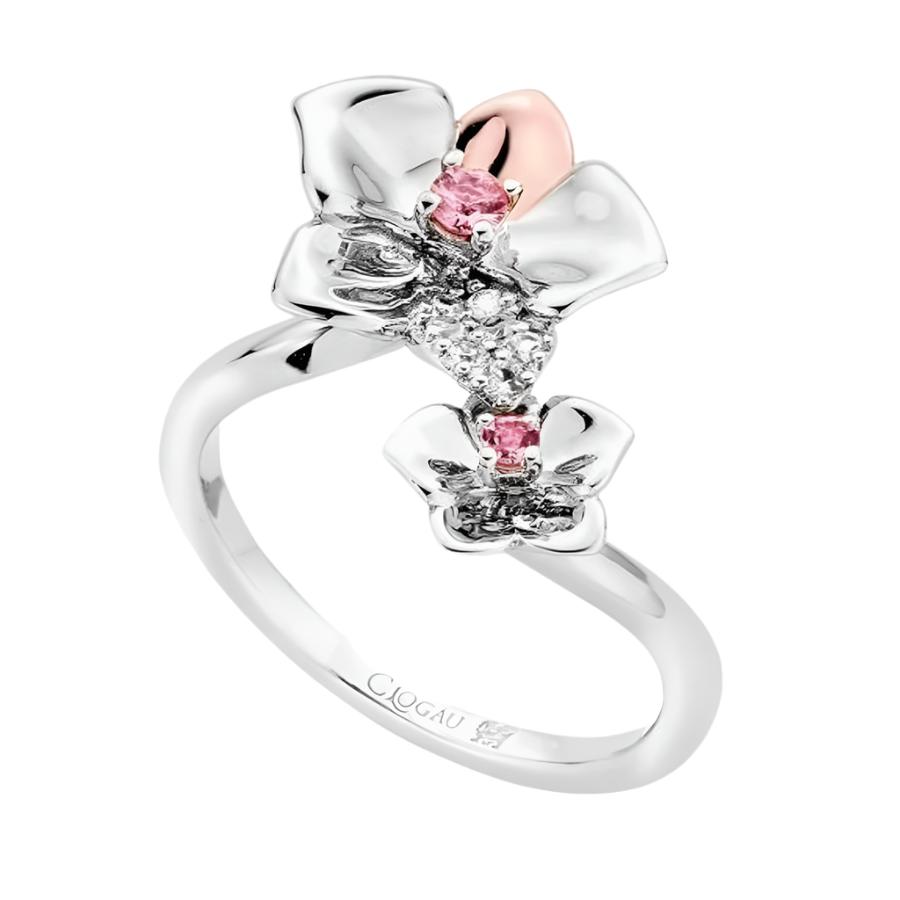 Clogau-Silver & 9ct Rose Gold Pink & White Topaz Set Orchid Ring-Dipples Jewellers