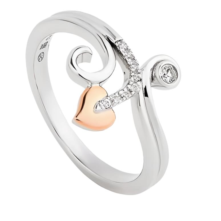 Clogau-Silver & 9ct Rose Gold Tree of Life Vine White Topaz Set Ring-Dipples Jewellers