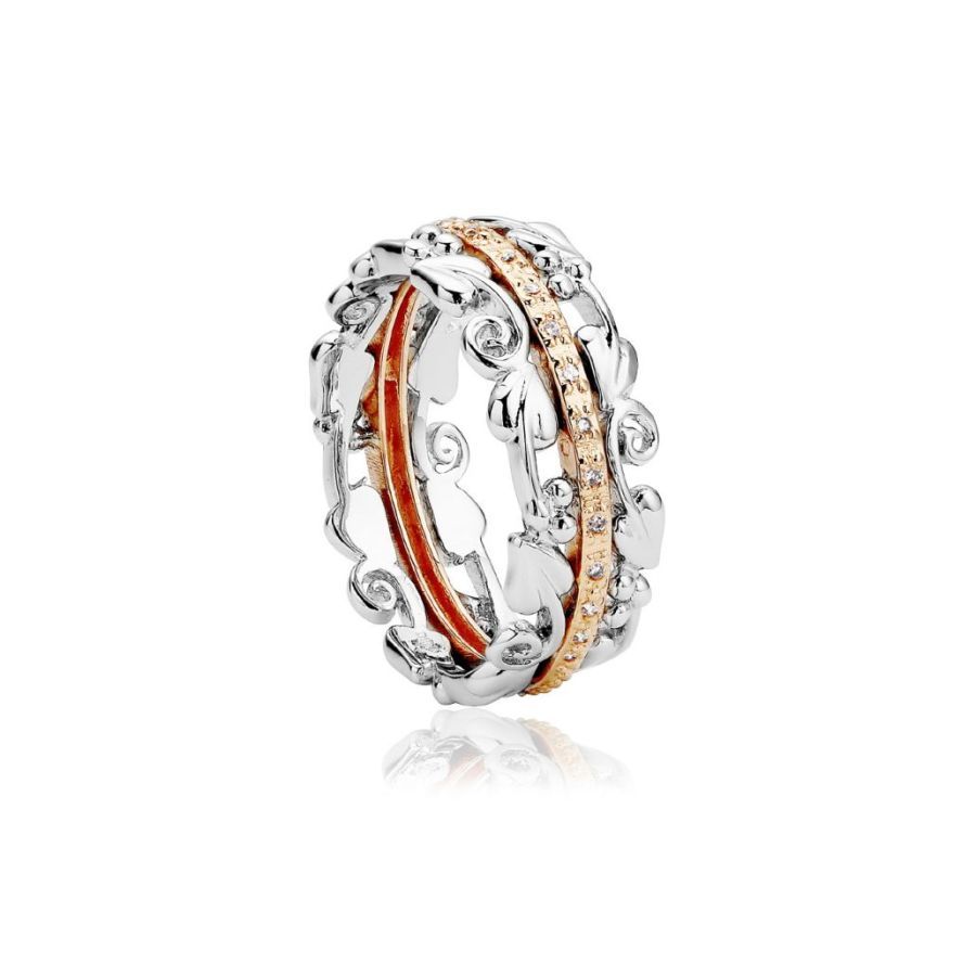 Clogau-Silver and 9ct Rose Gold Am Byth Diamond Set Ring-Dipples Jewellers