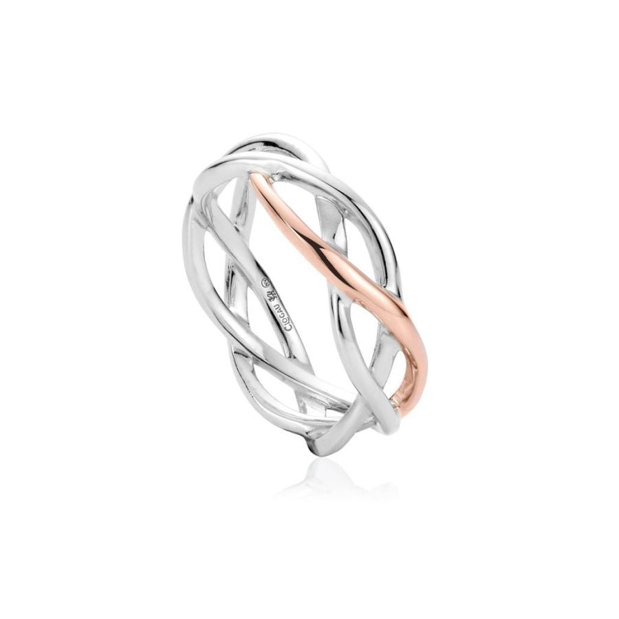 Clogau-Silver and 9ct Rose Gold Eternity Love Weave Ring-Dipples Jewellers