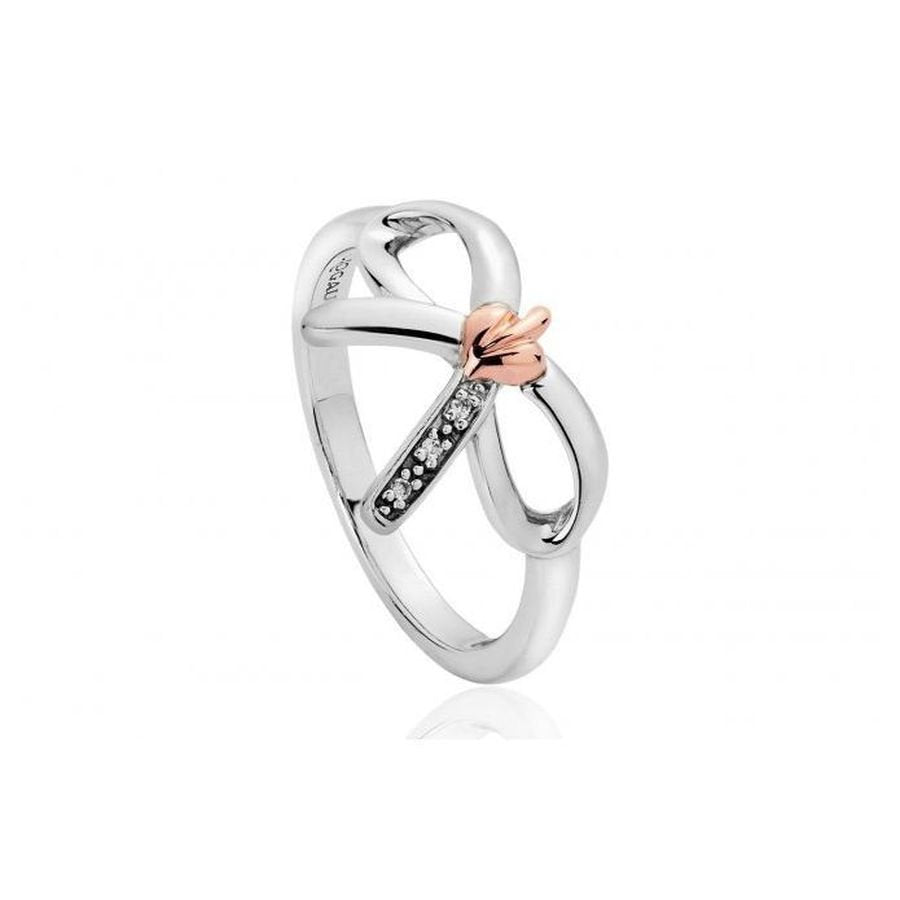 Clogau-Silver and 9ct Rose Gold Tree of Life Bow White Topaz Set Ring-Dipples Jewellers