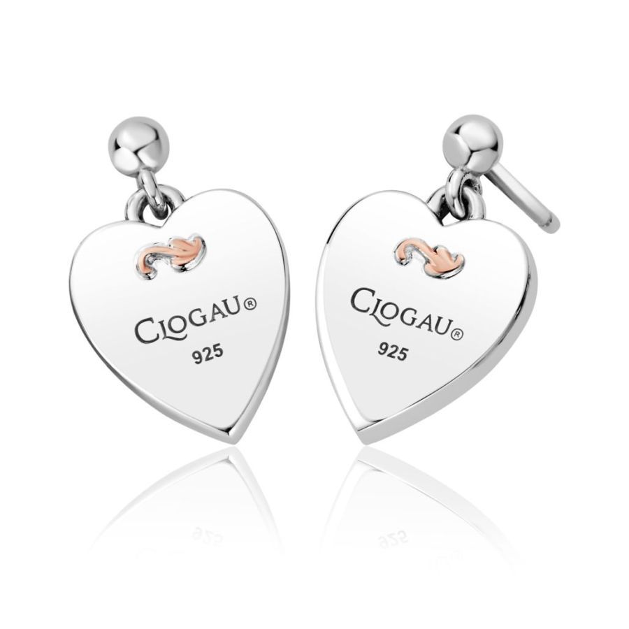 Clogau-Silver and 9ct Rose Gold Tree of Life Insignia Heart Drop Earrings-Dipples Jewellers