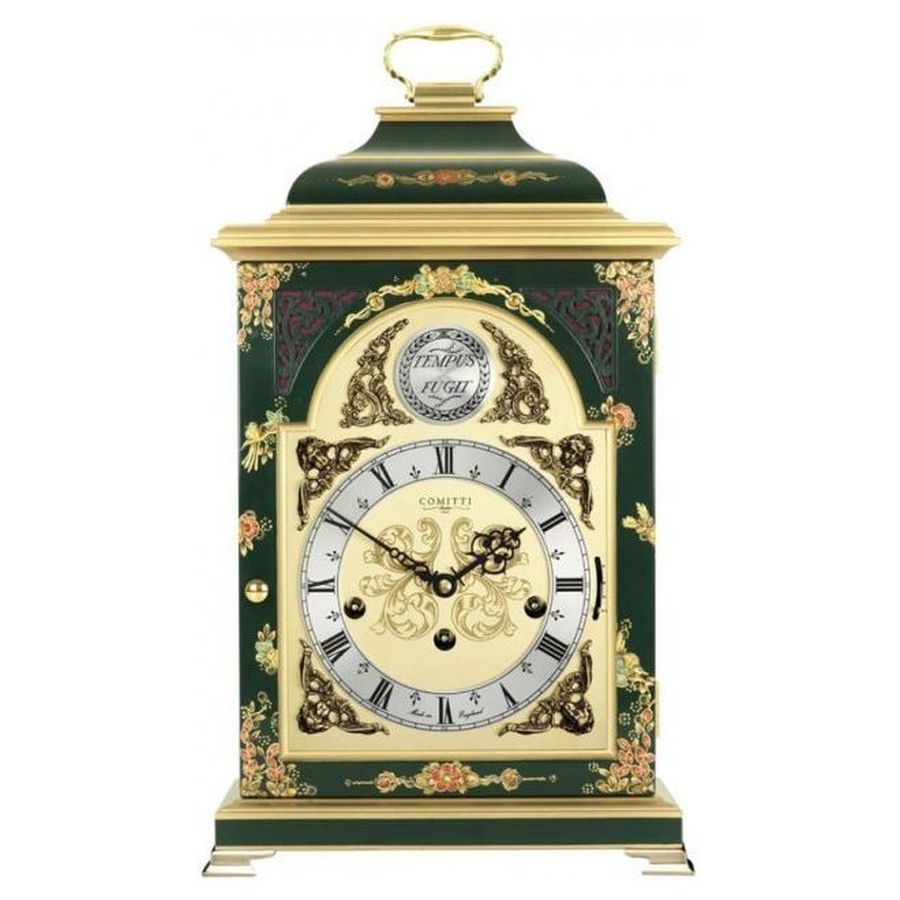 Comitti-Black Laquered Triple Chime Mechanical Mantle Clock-Dipples Jewellers