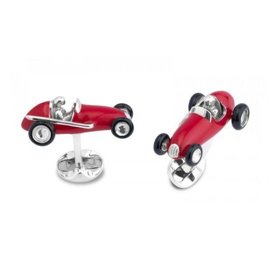Deakin & Francis-Silver & Red Enamel Race Car Cufflinks-Dipples Jewellers