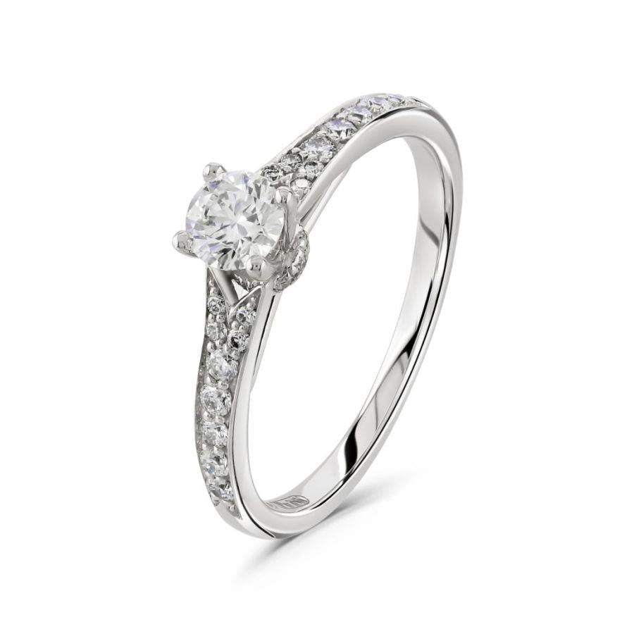 Dipples-0.30ct Round Brilliant Cut Diamond Solitaire 18ct White Gold Ring with Diamond Shoulders-Dipples Jewellers