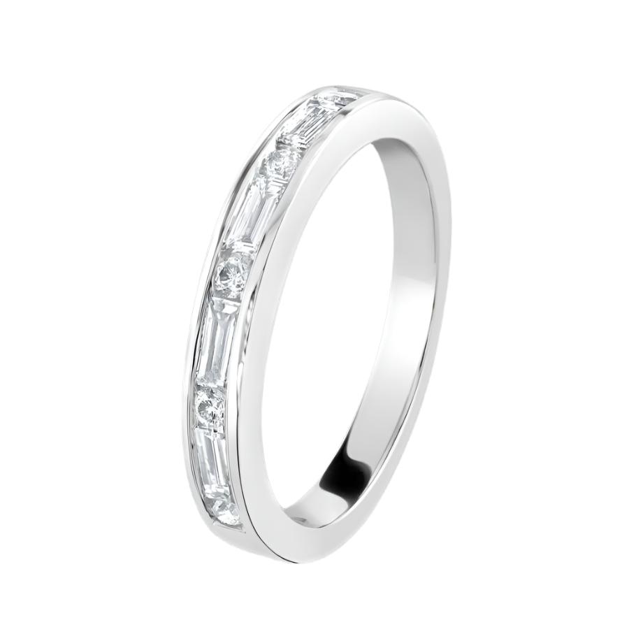 Dipples-0.39ct Round Brilliant Cut & Baguette Cut Diamond 18ct White Gold Half Eternity Ring-Dipples Jewellers
