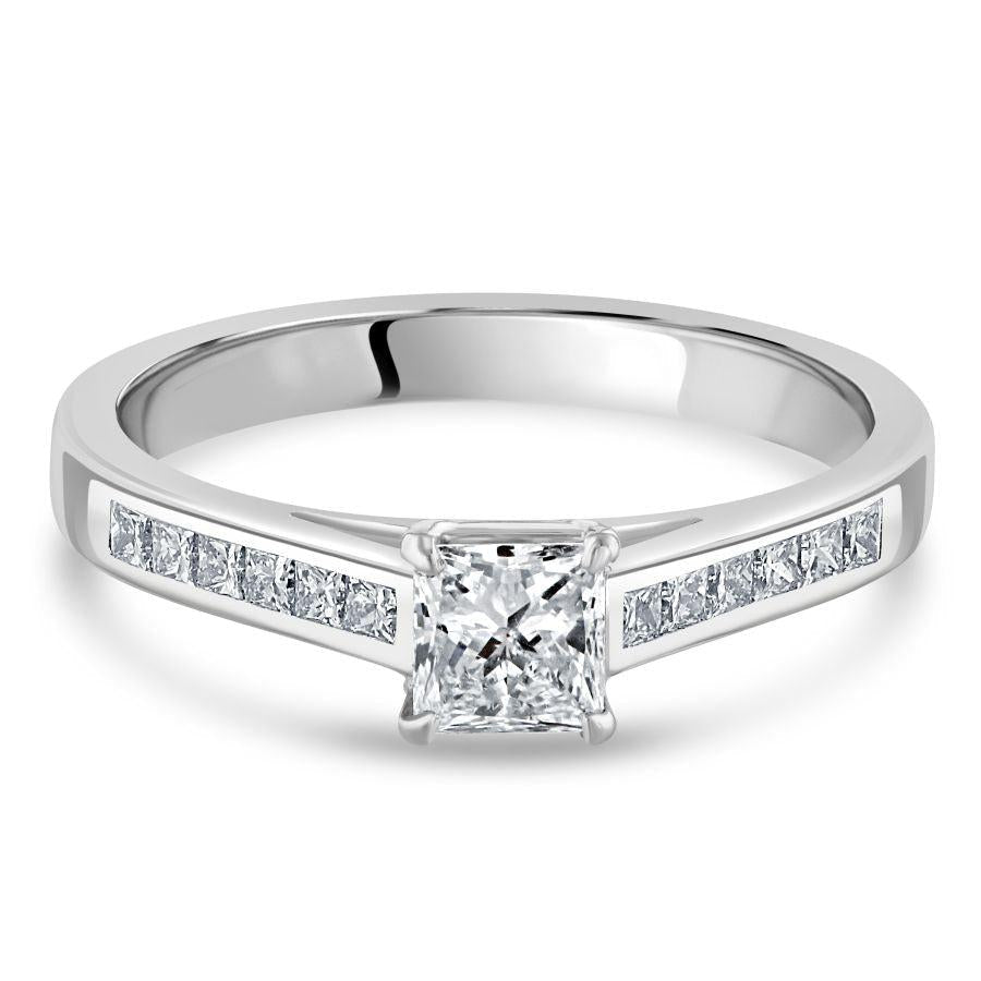 Dipples-0.43ct Diamond Princess Cut Solitaire with diamond shoulders Platinum Ring-Dipples Jewellers