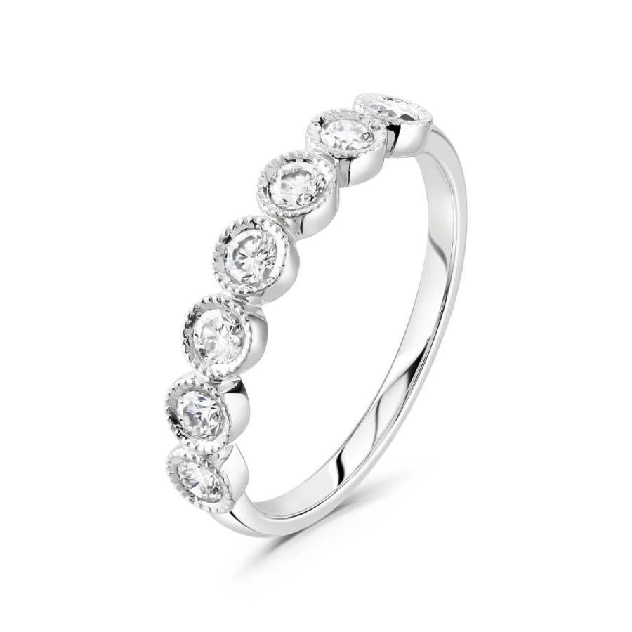 Dipples-0.50ct 7-Round Brilliant Cut Diamond Millegrain Set 18ct White Gold Ring-Dipples Jewellers