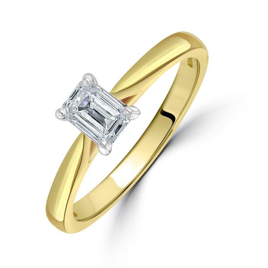 Dipples-0.53ct Emerald Cut Diamond Solitaire 18ct Yellow Gold Ring-Dipples Jewellers