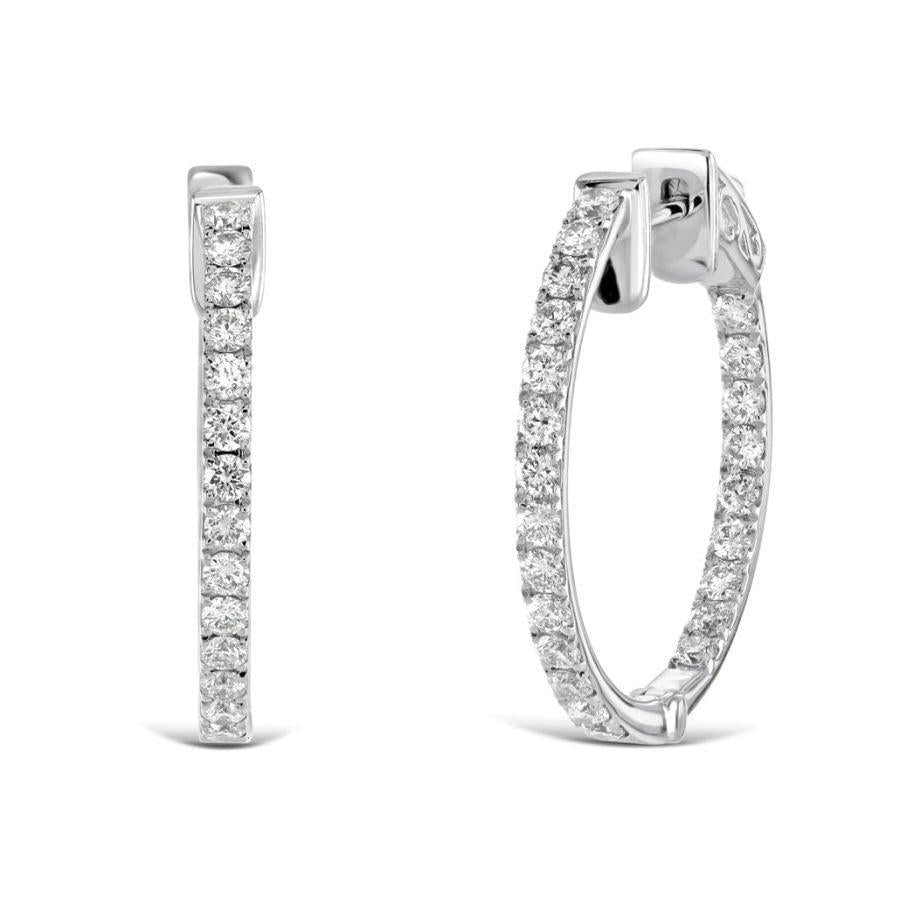 Dipples-0.72ct Round Brilliant Cut Diamond 18ct White Gold Hinged Hoop Earrings-Dipples Jewellers