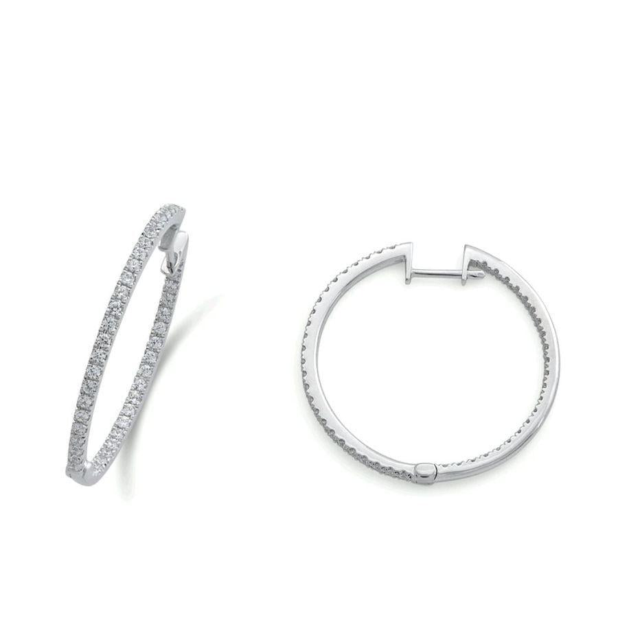 Dipples-0.79ct Round Brilliant Cut Diamond 18ct White Gold Hinged Hoop Earrings-Dipples Jewellers