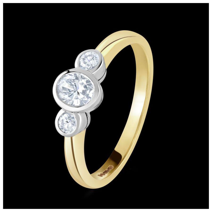 Dipples-18ct Gold yellow and white gold rubover set oval cut Diamond and round brilliant cut Diamond 3 stone-Dipples Jewellers