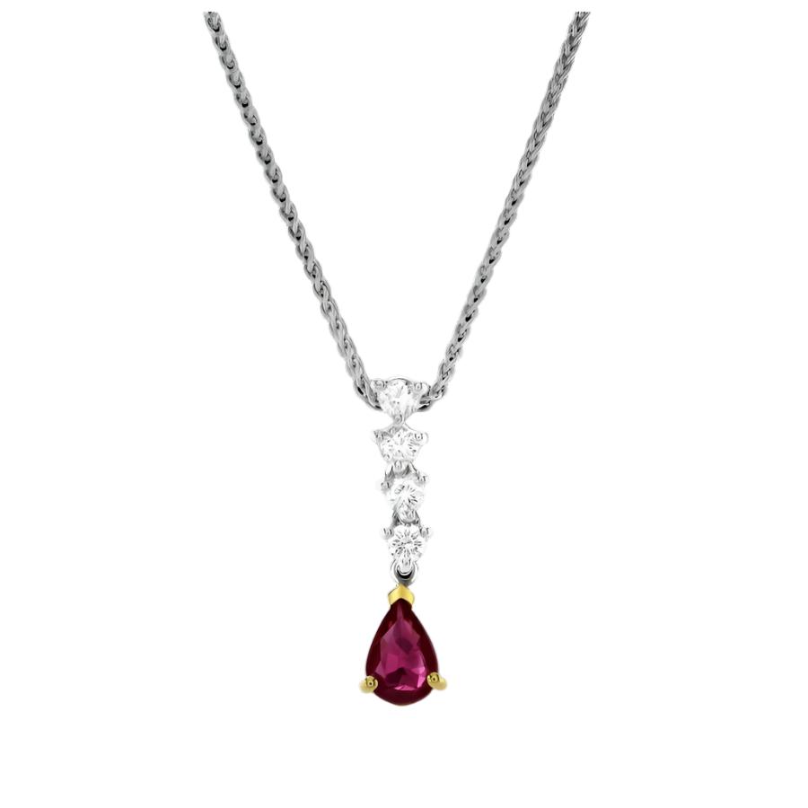 Dipples-18ct Gold Yellow and White Gold Teardrop Ruby and Diamond Pendant and Chain-Dipples Jewellers