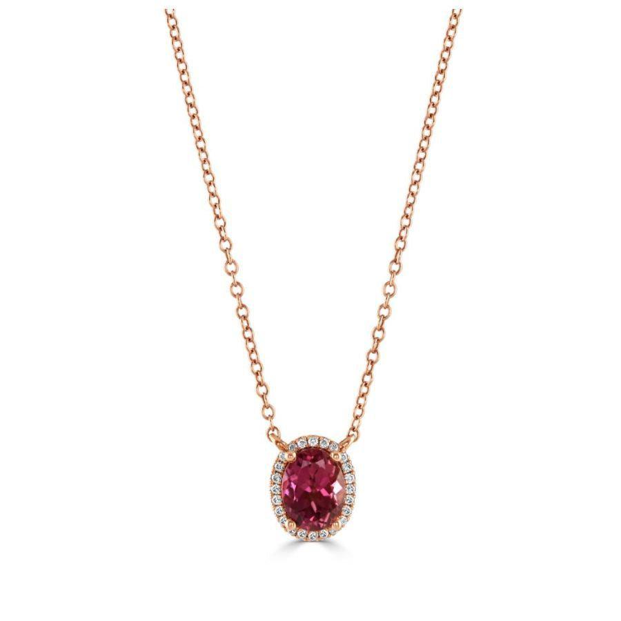 Dipples-18ct Rose Gold Oval Pink Tourmaline & Diamond Halo Cluster Pendant-Dipples Jewellers