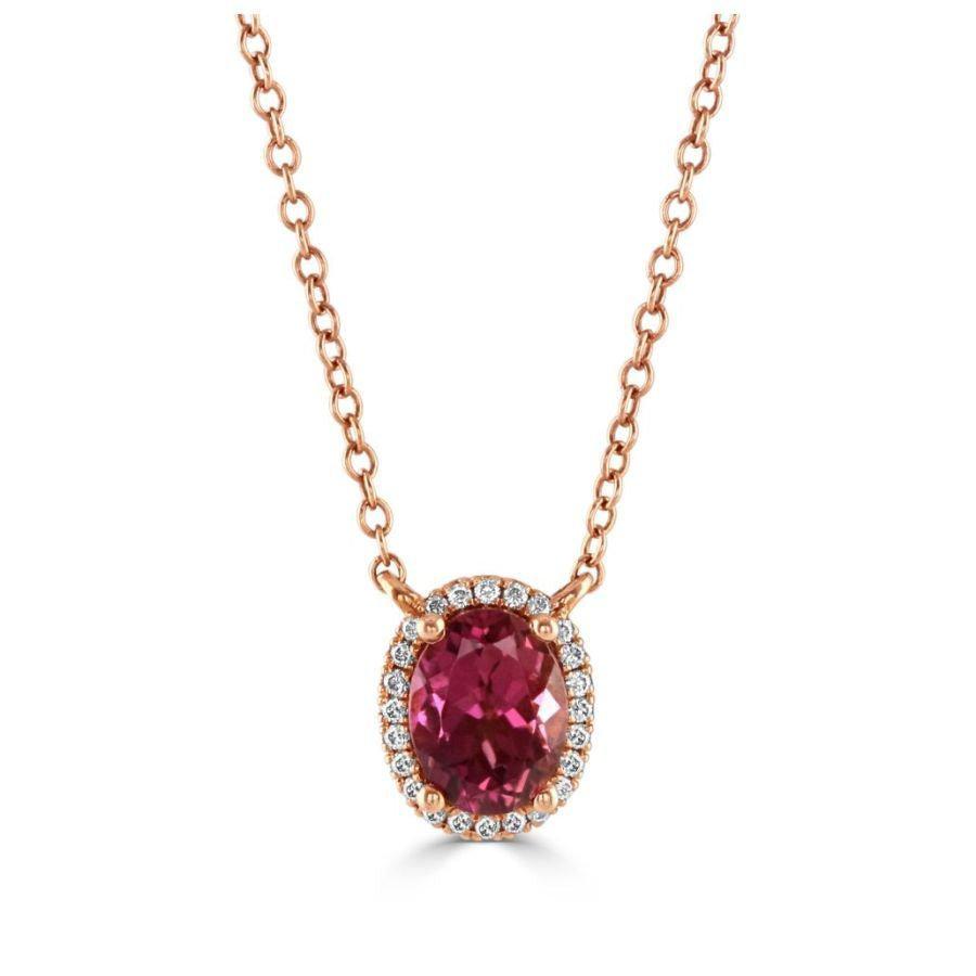 Dipples-18ct Rose Gold Oval Pink Tourmaline & Diamond Halo Cluster Pendant-Dipples Jewellers