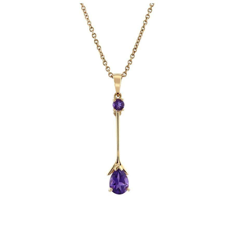 Dipples-18ct Rose Gold Pear Cut & Round Cut Amethyst Drop Pendant & Chain-Dipples Jewellers