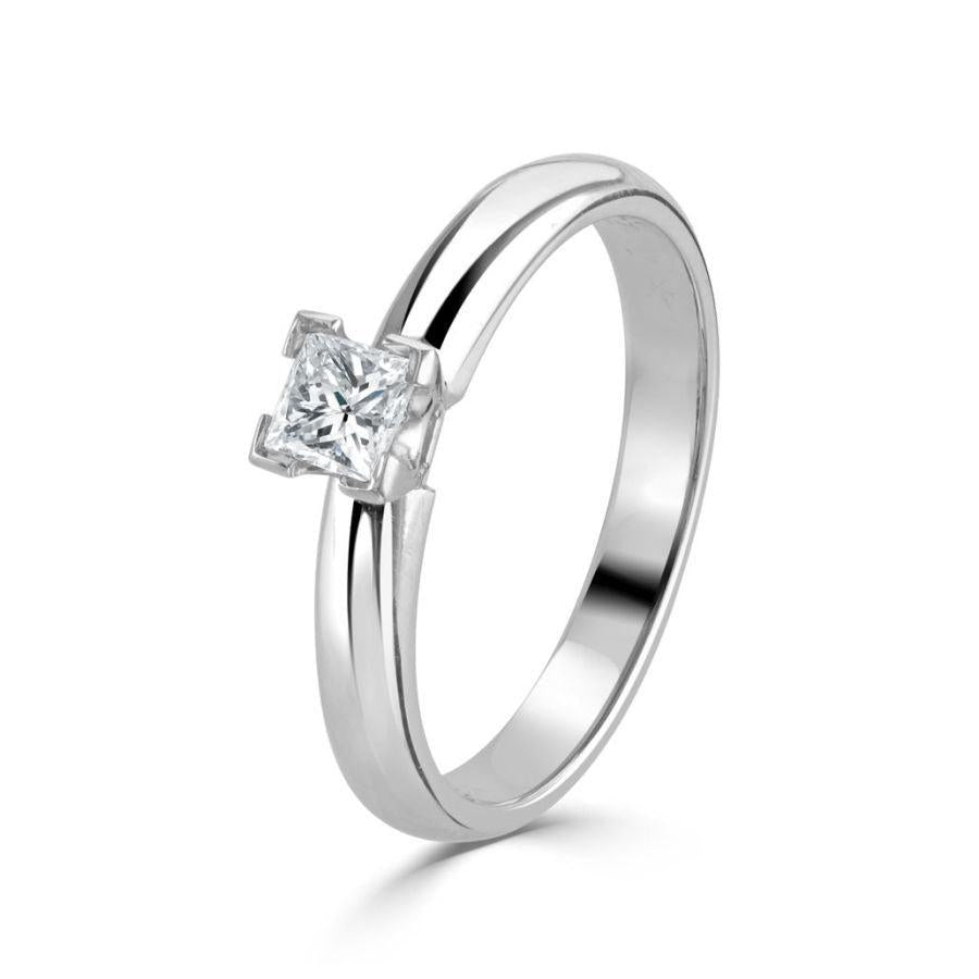 Dipples-18ct White Gold 4 Claw Princess Cut Solitaire Diamond Ring-Dipples Jewellers