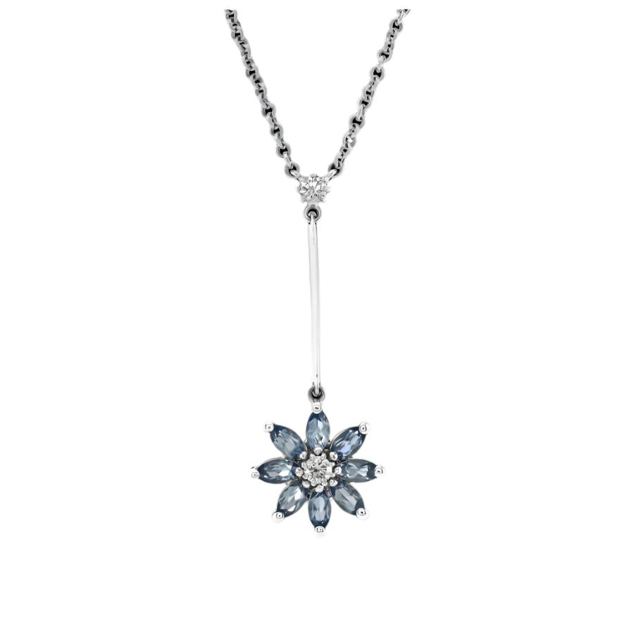 Dipples-18ct White Gold Aquamarine & Diamond Flower Pendant & Chain-Dipples Jewellers