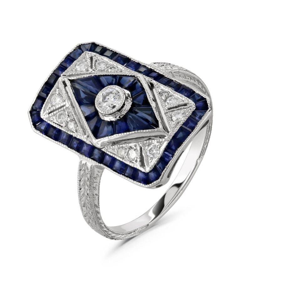 Dipples-18ct White Gold Art Deco Style Sapphire & Diamond Ring-Dipples Jewellers