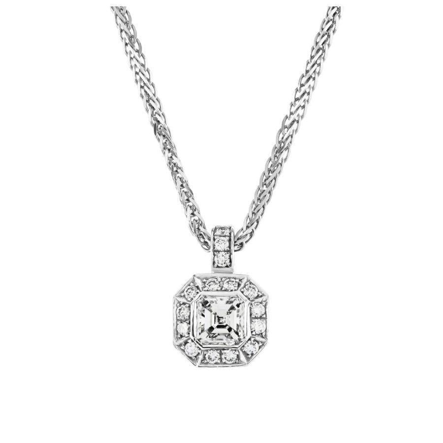 Dipples-18ct White Gold Asscher Cut Diamond Octagonal Halo Cluster Pendant-Dipples Jewellers