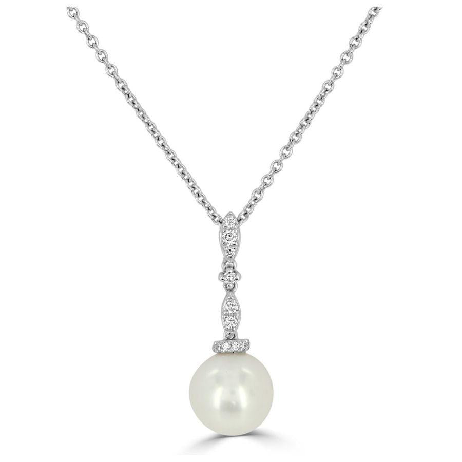 Dipples-18ct White Gold Cultured Pearl & Diamond Set Fancy Drop Pendant-Dipples Jewellers