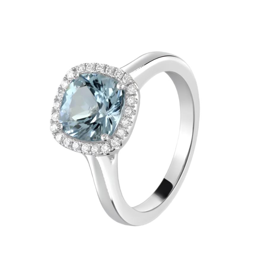 Dipples-18ct White Gold Cushion Cut Aquamarine and Diamond Halo Cluster Ring-Dipples Jewellers