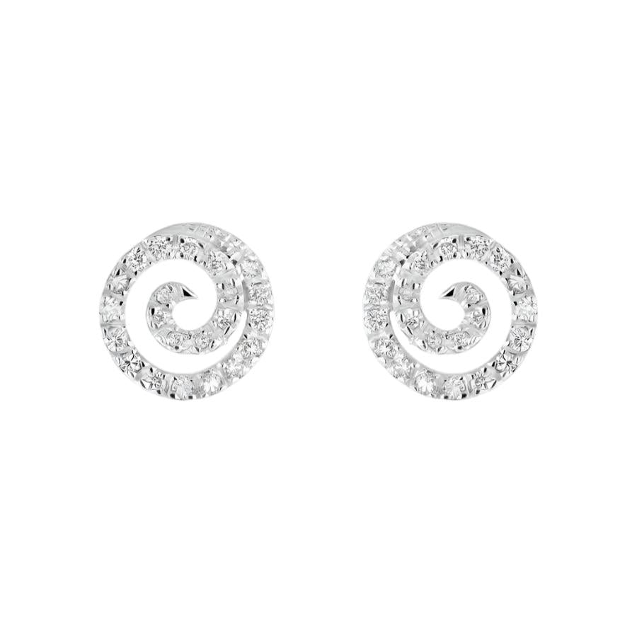 Dipples-18ct White Gold Diamond Set Circle Swirl Stud Earrings-Dipples Jewellers