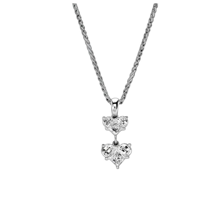 Dipples-18ct White Gold Diamond Set Double Heart Drop Pendant & Chain-Dipples Jewellers