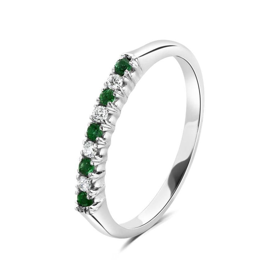Dipples-18ct White Gold Emerald & Diamond Claw Set Half Eternity Band-Dipples Jewellers