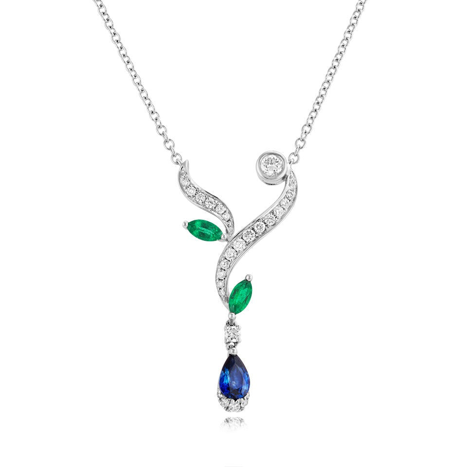 Dipples-18ct white gold Emerald, Sapphire and Diamond necklace-Dipples Jewellers