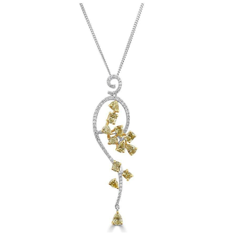Dipples-18ct White Gold Fancy Yellow Diamond & Round Brilliant Cut Diamond Drop Pendant-Dipples Jewellers