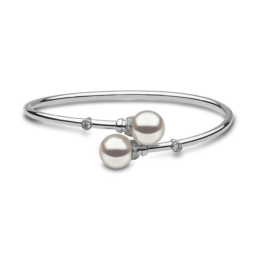 Dipples-18ct White Gold Freshwater Pearl & Diamond Set Bangle-Dipples Jewellers