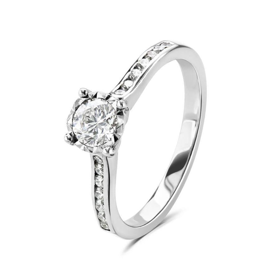Dipples-18ct white gold illusion set solitaire Diamond ring with channel set Diamond shoulders-Dipples Jewellers
