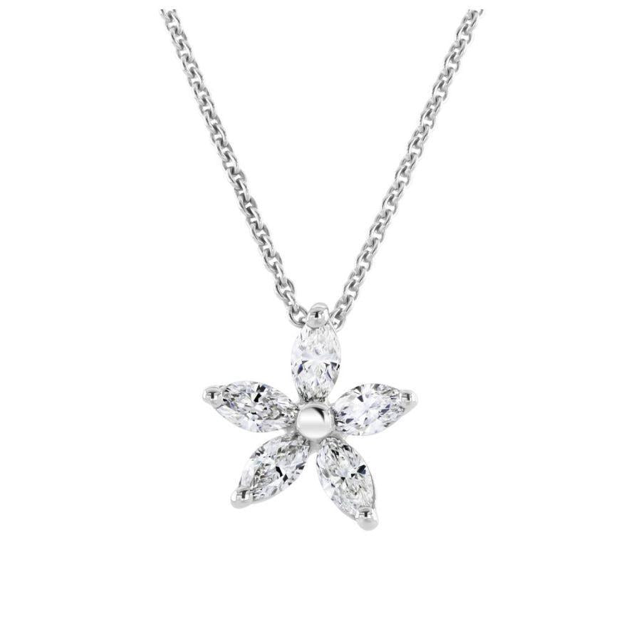 Dipples-18ct White Gold Marquise Cut Diamond Flower Pendant-Dipples Jewellers