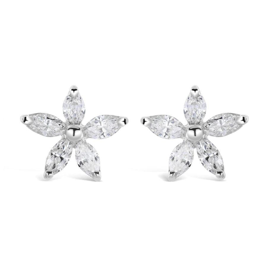 Dipples-18ct White Gold Marquise Cut Diamond Flower Stud Earrings-Dipples Jewellers