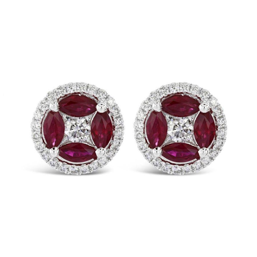 Dipples-18ct White Gold Marquise Cut Ruby & Diamond Stud Earrings-Dipples Jewellers