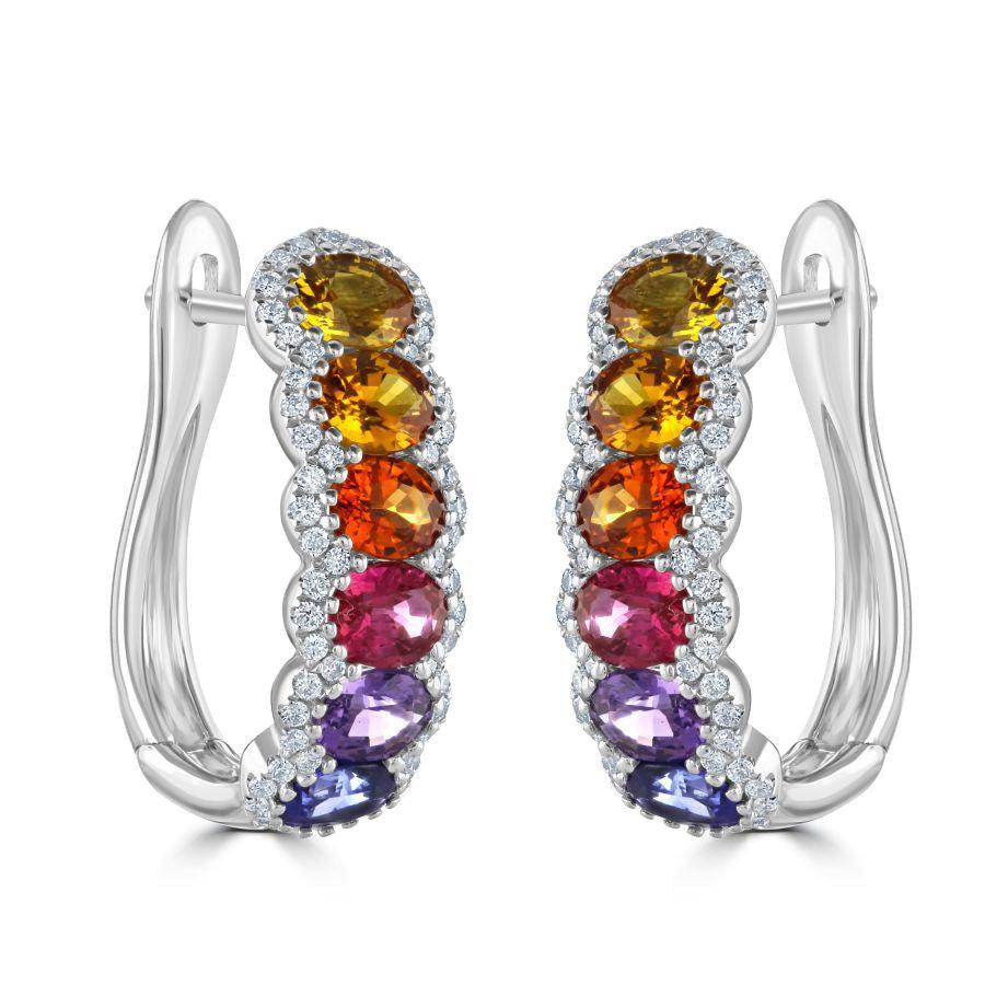 Dipples-18ct White Gold Multi-Coloured Sapphire & Diamond Hoop Earrings-Dipples Jewellers