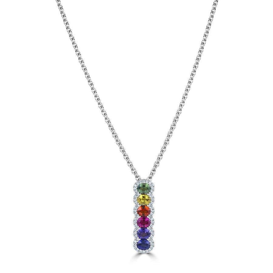 Dipples-18ct White Gold Multi-Coloured Sapphire & Diamond Pendant-Dipples Jewellers