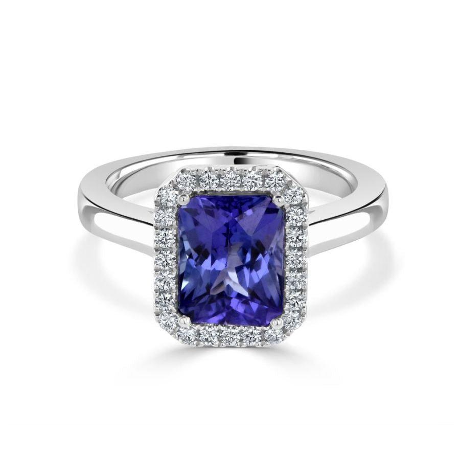 Dipples-18ct White Gold Octagonal Cut Tanzanite & Diamond Halo Cluster Ring-Dipples Jewellers