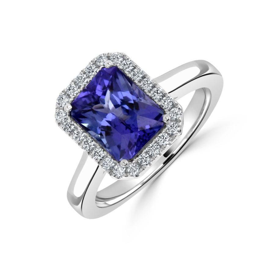 Dipples-18ct White Gold Octagonal Cut Tanzanite & Diamond Halo Cluster Ring-Dipples Jewellers